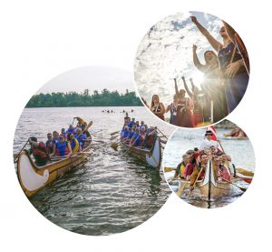 collage of AGA canoe arrival photos